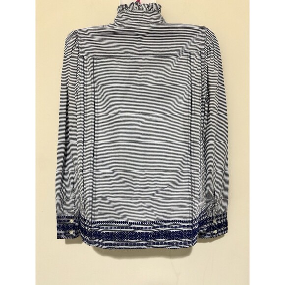 Roller Rabbit Blue White Stripe Embroidered Long Sleeve Button-Down Shirt S - Picture 5 of 10